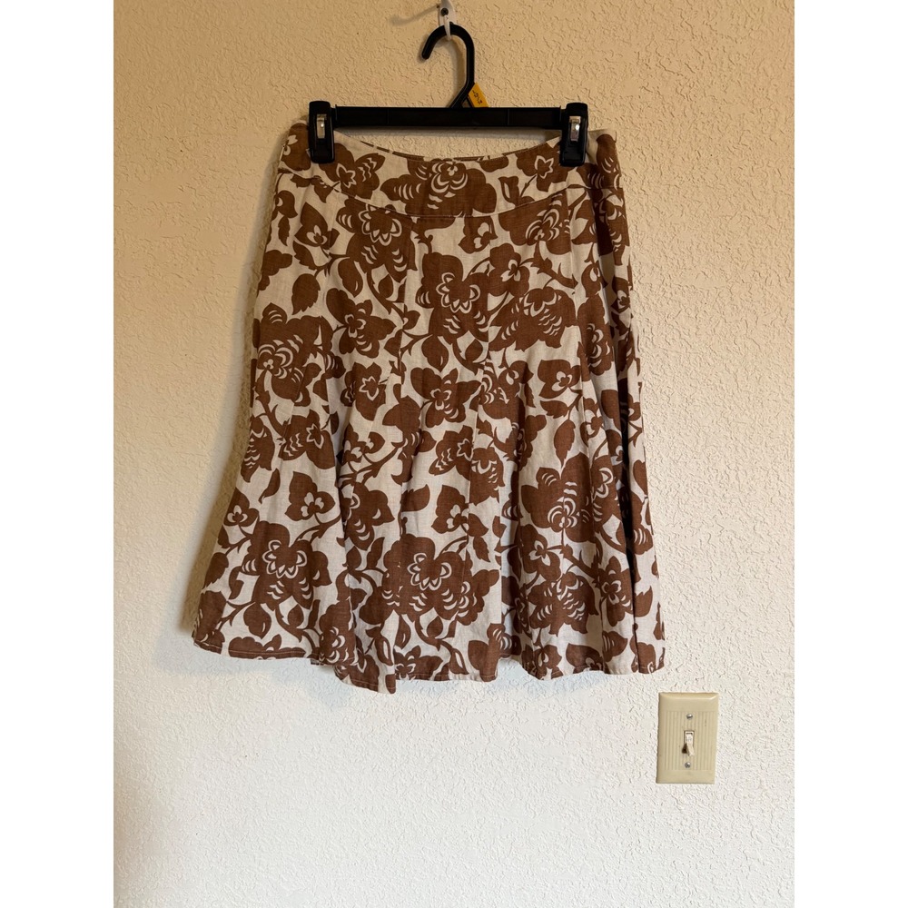 Boden Womens Brown Cream Floral Linen A-Line Skirt Size 8 Cotton Lined WG243